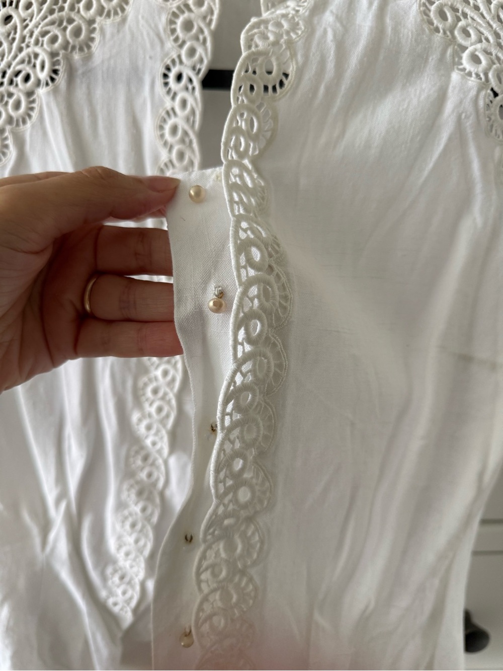Vintage White Lace-Trim Short Sleeve Women's Top - Picture 3 of 5